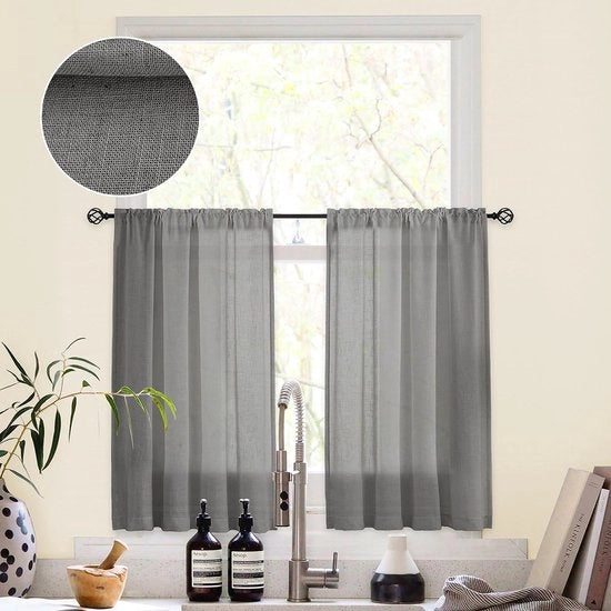 Vetrata trasparente, tenda semi-opaca per cucina, tenda per finestra, tenda per sala da pranzo, tenda per soggiorno, set di 2, 90 x 60 cm (l x a), grigio