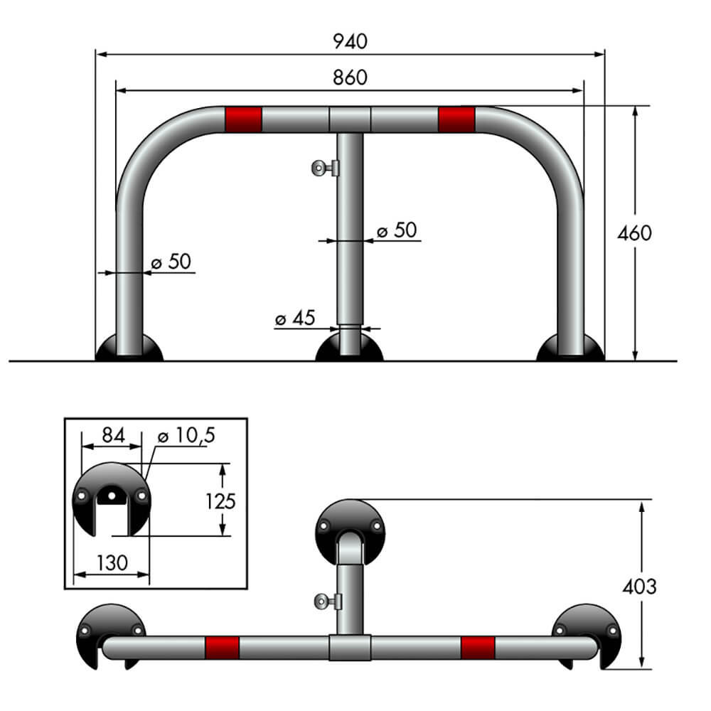Barriera Dissuasore di Parcheggio Sosta in acciaio 86x46cm Parky AR580