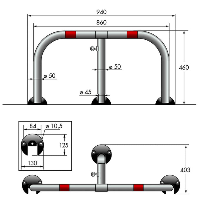 Barriera Dissuasore di Parcheggio Sosta in acciaio 86x46cm Parky AR580