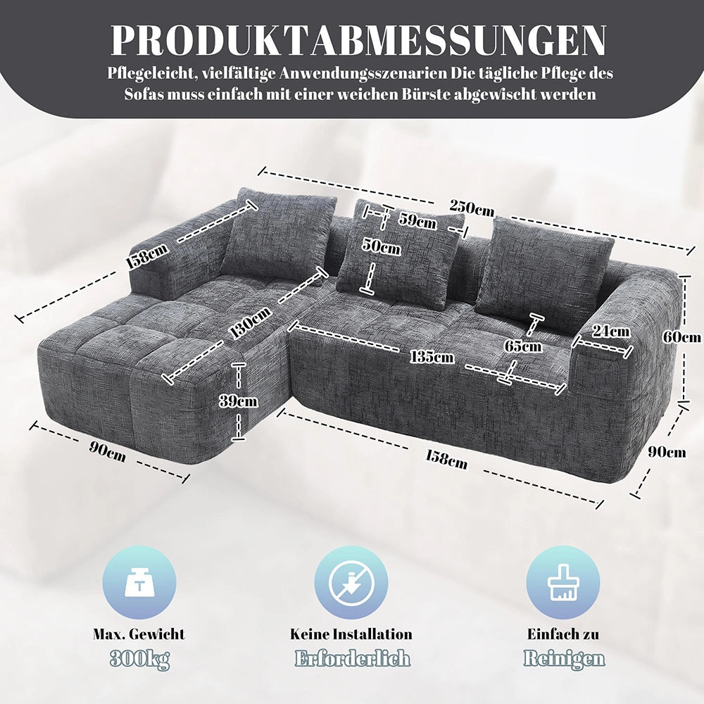 Divano angolare moderno - Xylo - 3 posti in L, chenille, grigio