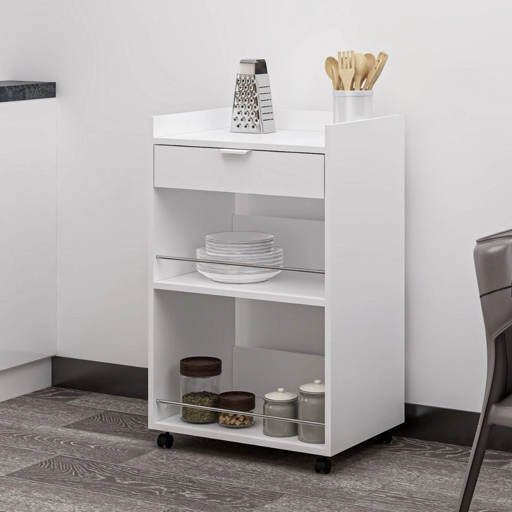 Carrello da cucina con cassetto e vani a giorno Liana bianco 60x45x95H