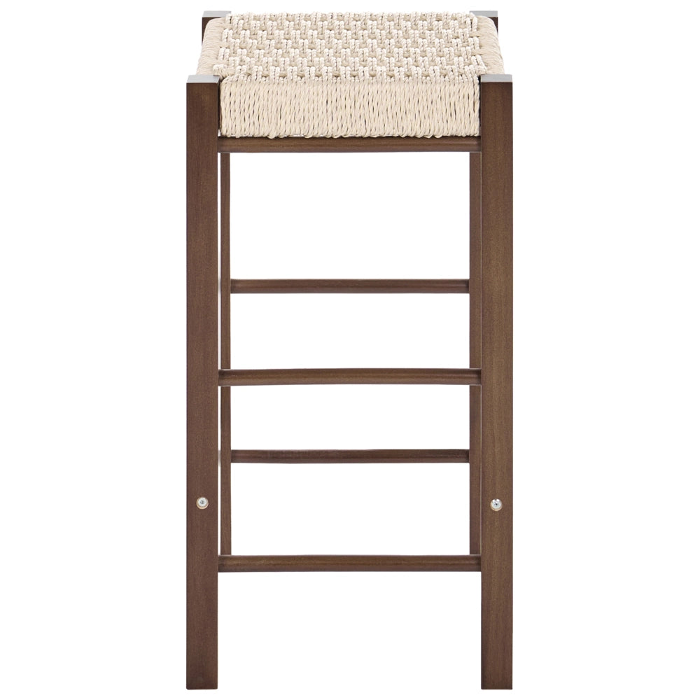 Set di 2 sgabelli da bar in legno di gomma marrone scuro con seduta intrecciata in stile boho per cucina e sala da pranzo