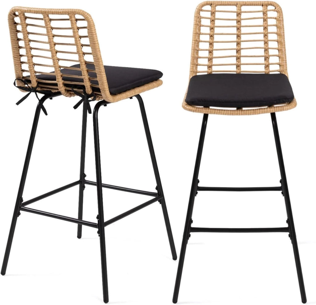 Set di 2 sgabelli da bar SUMMER in rattan con gambe in metallo nero