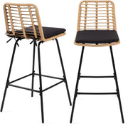Set di 2 sgabelli da bar SUMMER in rattan con gambe in metallo nero