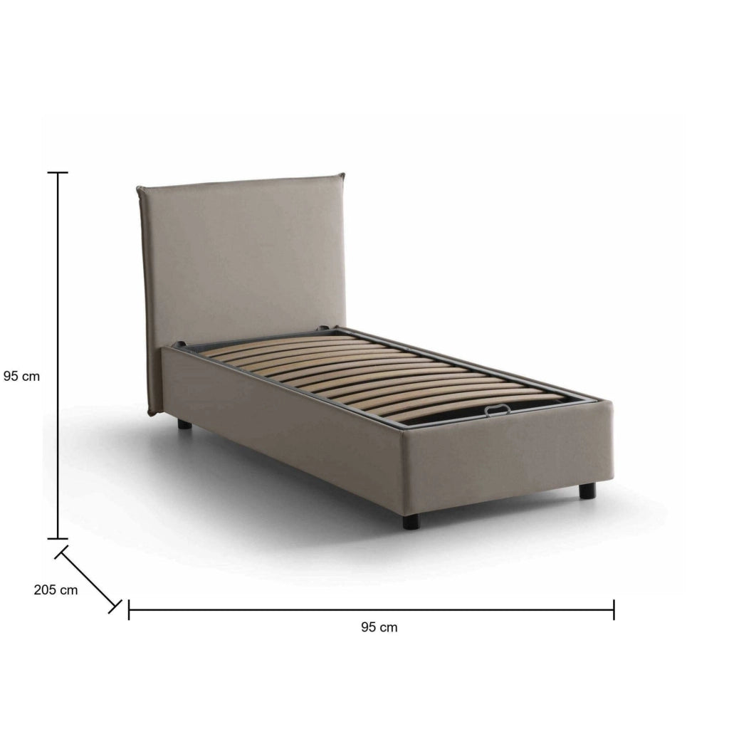 Argentino, Letto Singolo Sfoderabile Made in Italy, Grigio Tortora