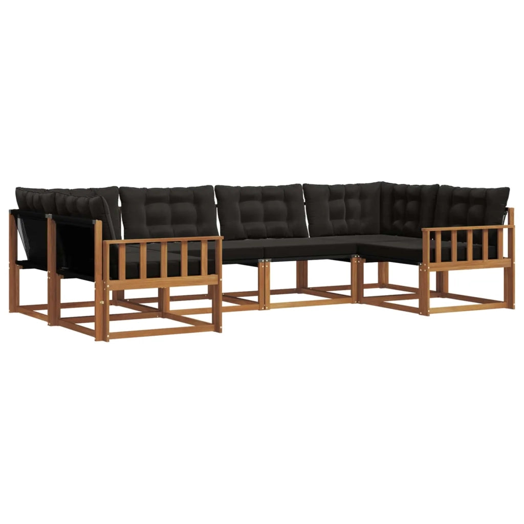 Set di divani da esterno con cuscino 6 pcs Naturale e Nero