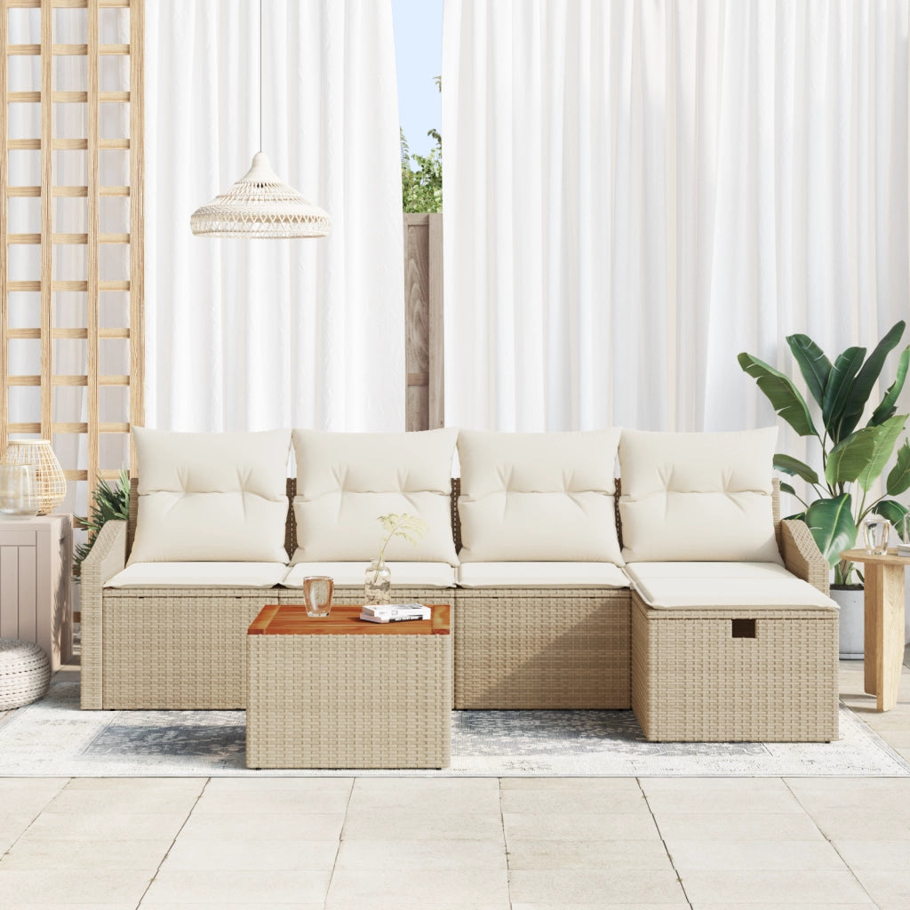 Set divano da giardino 6 pezzi con cuscini beige in rattan