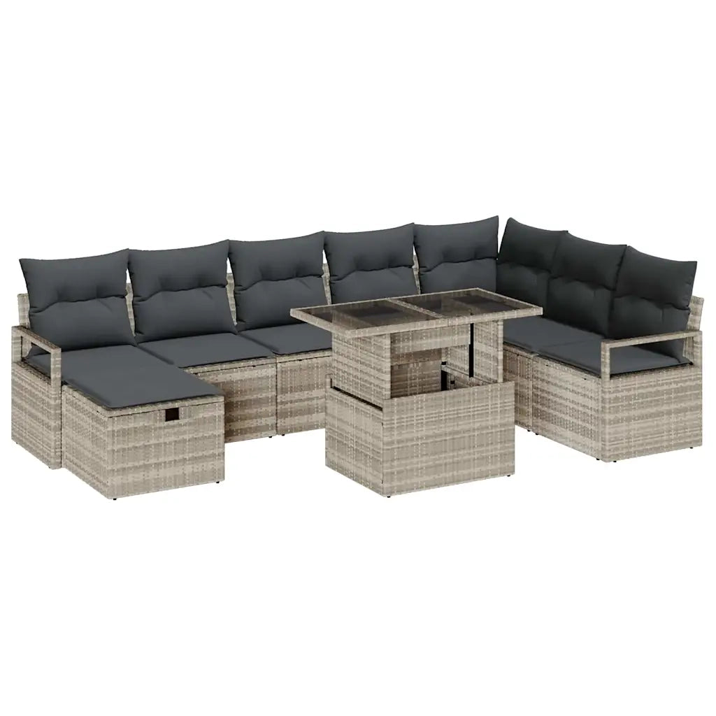 Set Divano da Giardino 9 pcs Grigio chiaro Poly Rattan 3359819