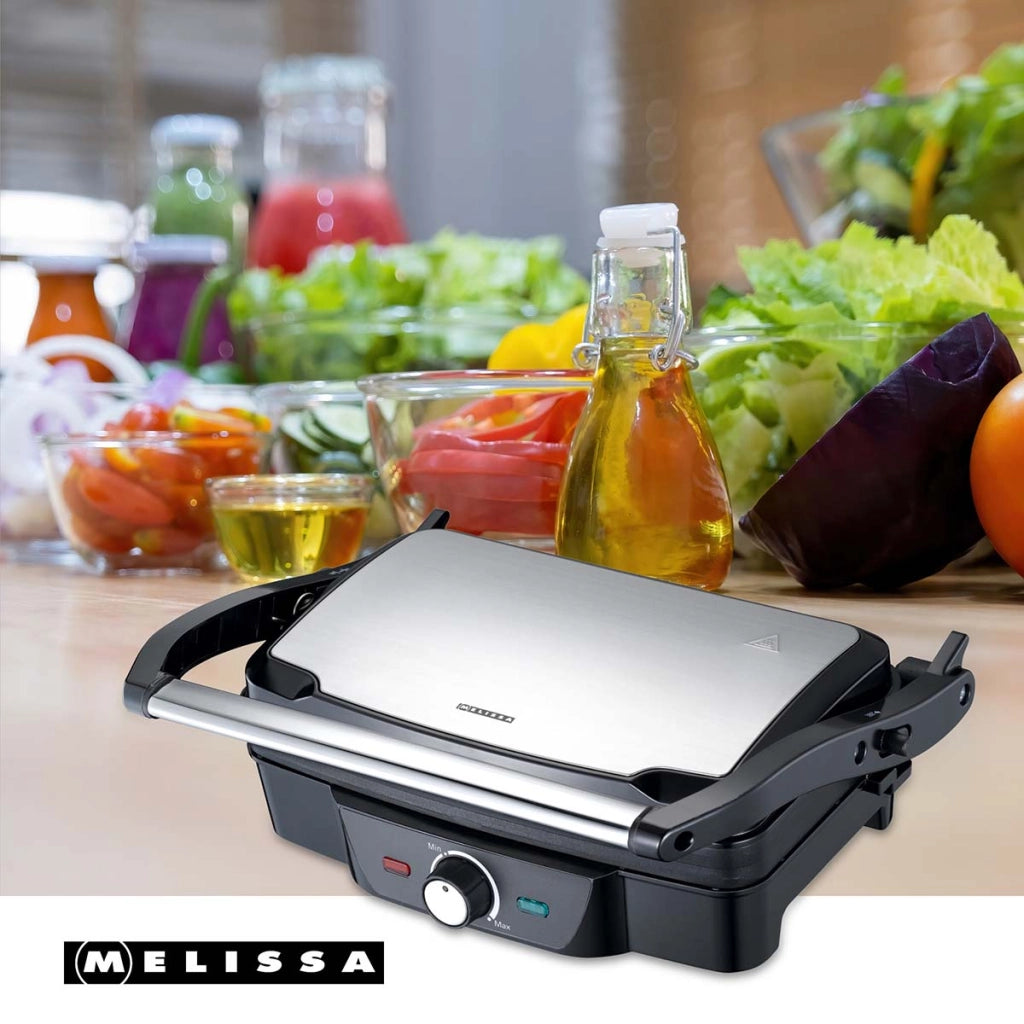 Grill per panini da 1600W con impugnatura a contatto con il freddo e manopola regolabile Nero / Argento MELISSA