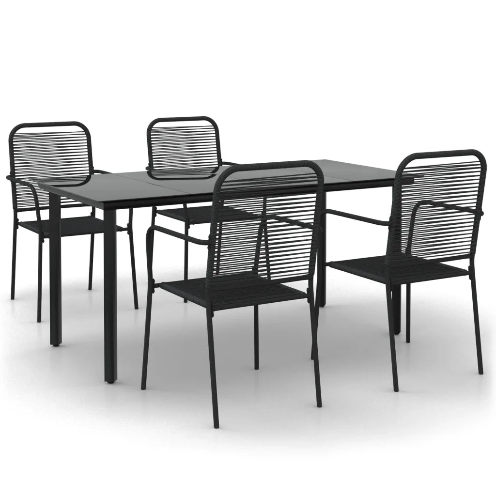 Set da Pranzo da Giardino 5 pz Nero Corda di Cotone e Acciaio 3156536