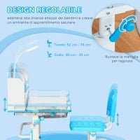 Banco Scuola per Bambini 6-12 Anni Regolabile con Luce LED, Leggio e Portapenne, in MDF, PP e Acciaio, Azzurro