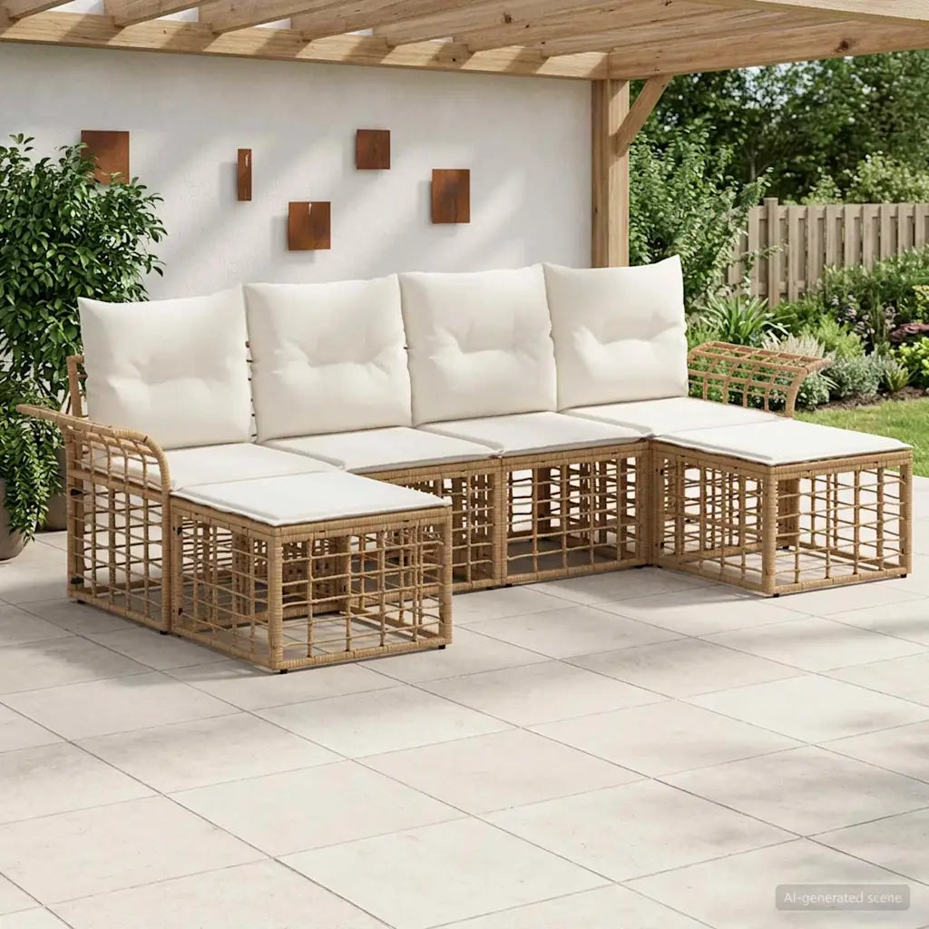 Set di divani da esterno 6 pcs Naturale e Bianco Crema