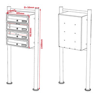 Cassetta postale condominiale autoportante 4 posti, 1 modulo, bianco 513 x 270 x 1500 mm