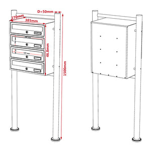 Cassetta postale condominiale autoportante 4 posti, 1 modulo, bianco 513 x 270 x 1500 mm