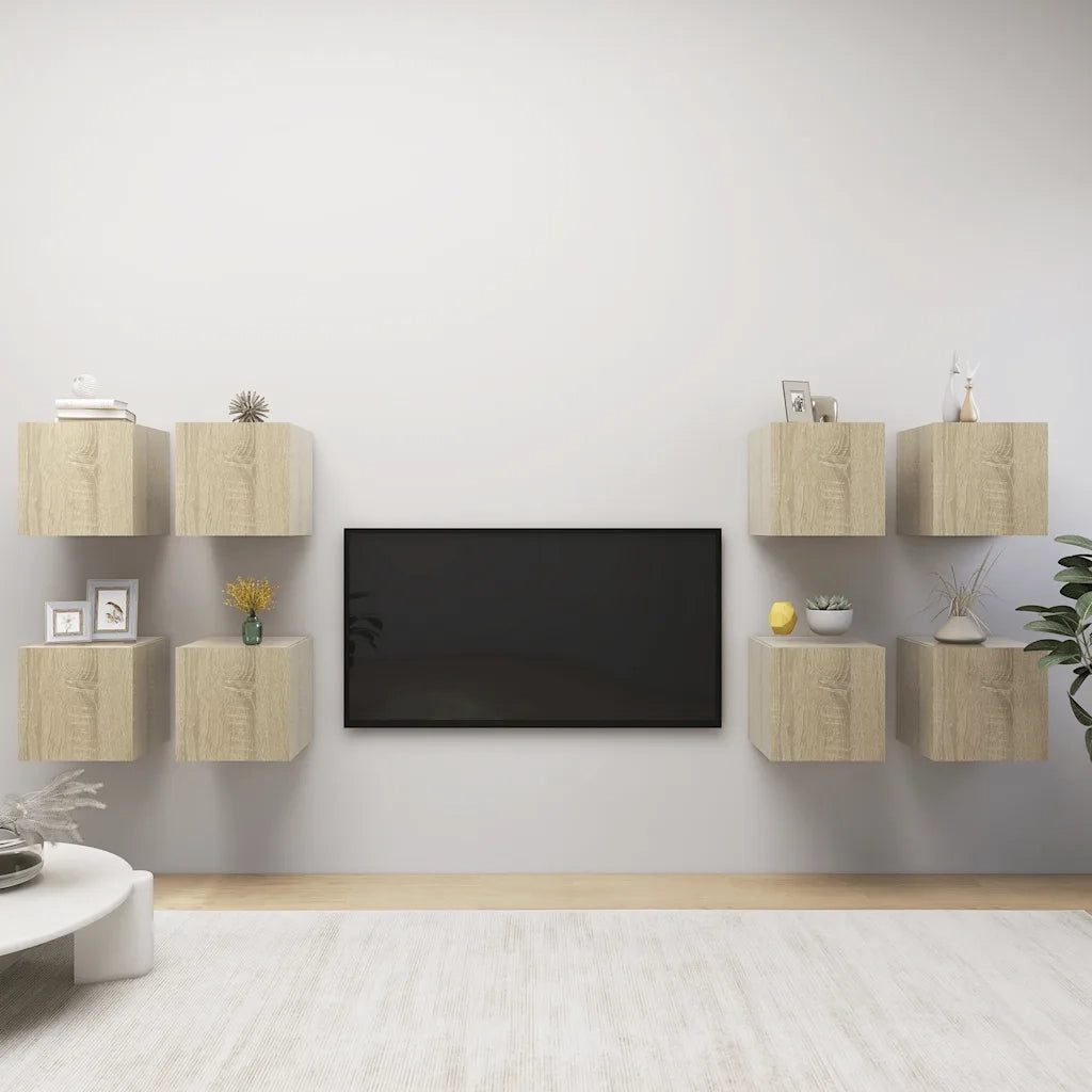 Armadietti a Parete per TV 8 pz Rovere Sonoma 30,5x30x30 cm cod mxl 11919