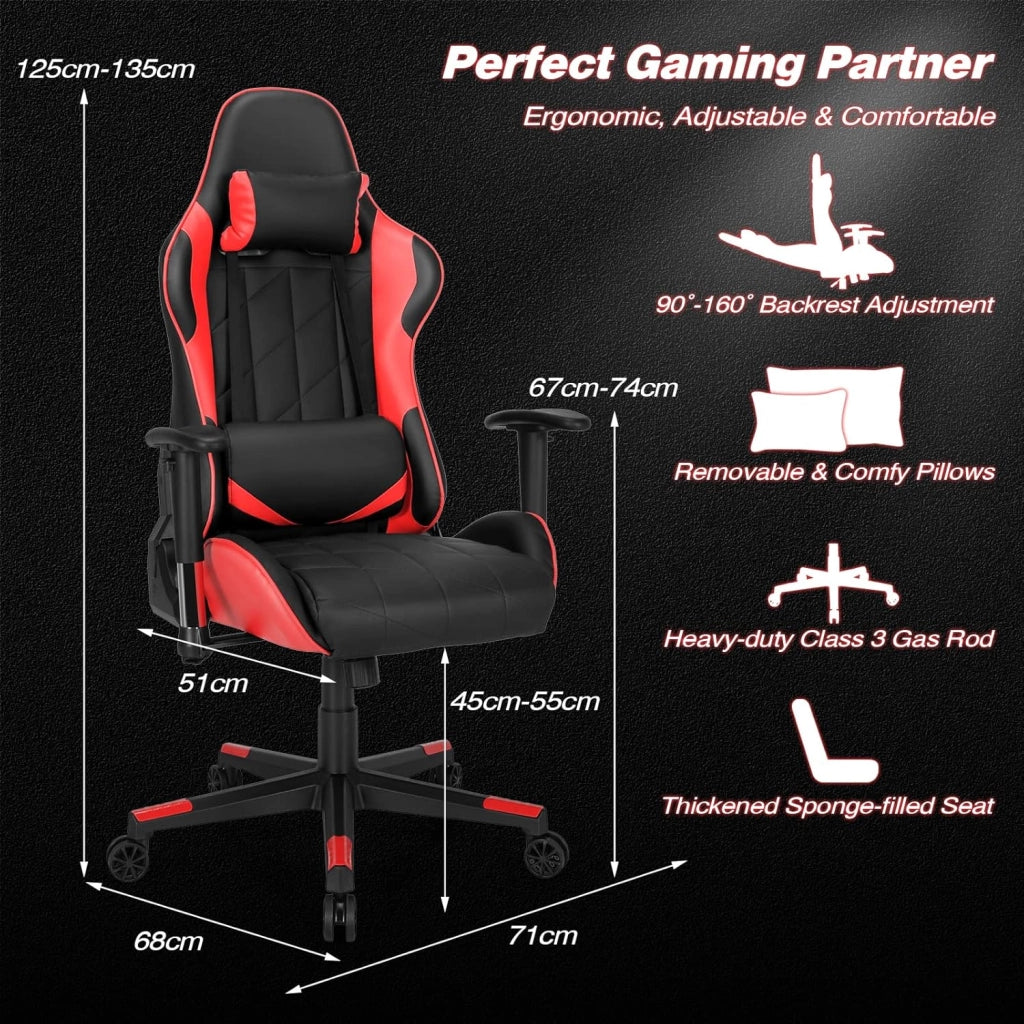 Sedia Gaming, Sedia Girevole con Regolabile Confortevole Supporto Poggiatesta e Lombare, Sedia Computer Comodo Materiale in Cotone di Alta Qualità, Carico di 150 kg, 3 Colori (rosso)