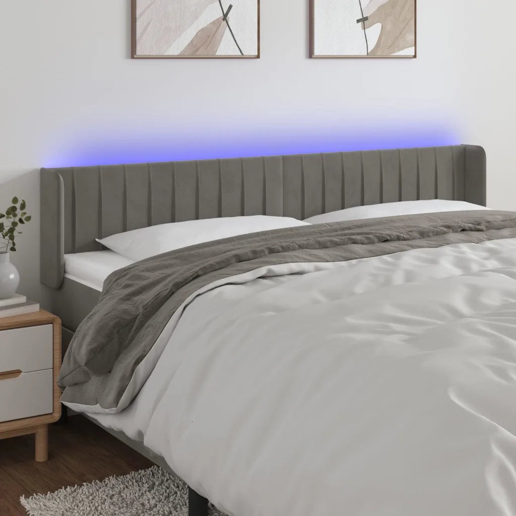 Testiera a LED-Testata con LED Grigio Chiaro 163x16x78/88 cm in Velluto 613703