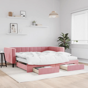 Divano Letto Estraibile con Cassetti Rosa 100x200 cm Velluto 3196773