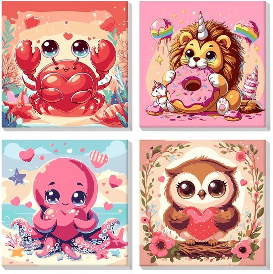 Set di Sfondi per Pittura - Animali - 4 Pezzi - Set di Canova - Per Adulti/Inizianti - 20 x 20 Cm - Decorazione da Parete per Autoaiuto - Kit di Pittura