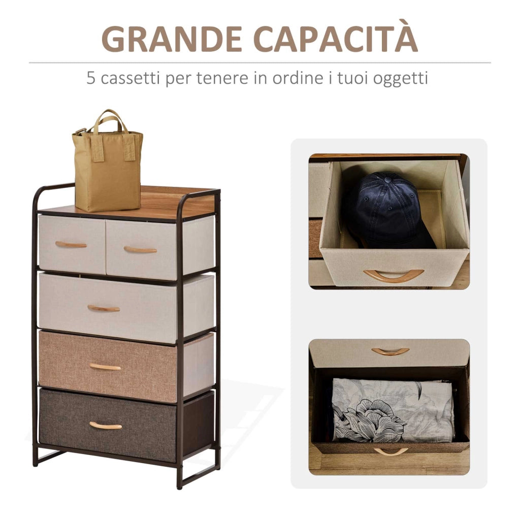 Cassettiera 5 Cassetti Tessuto ¨C zephmum ¨C Multicolore 58x29x99cm