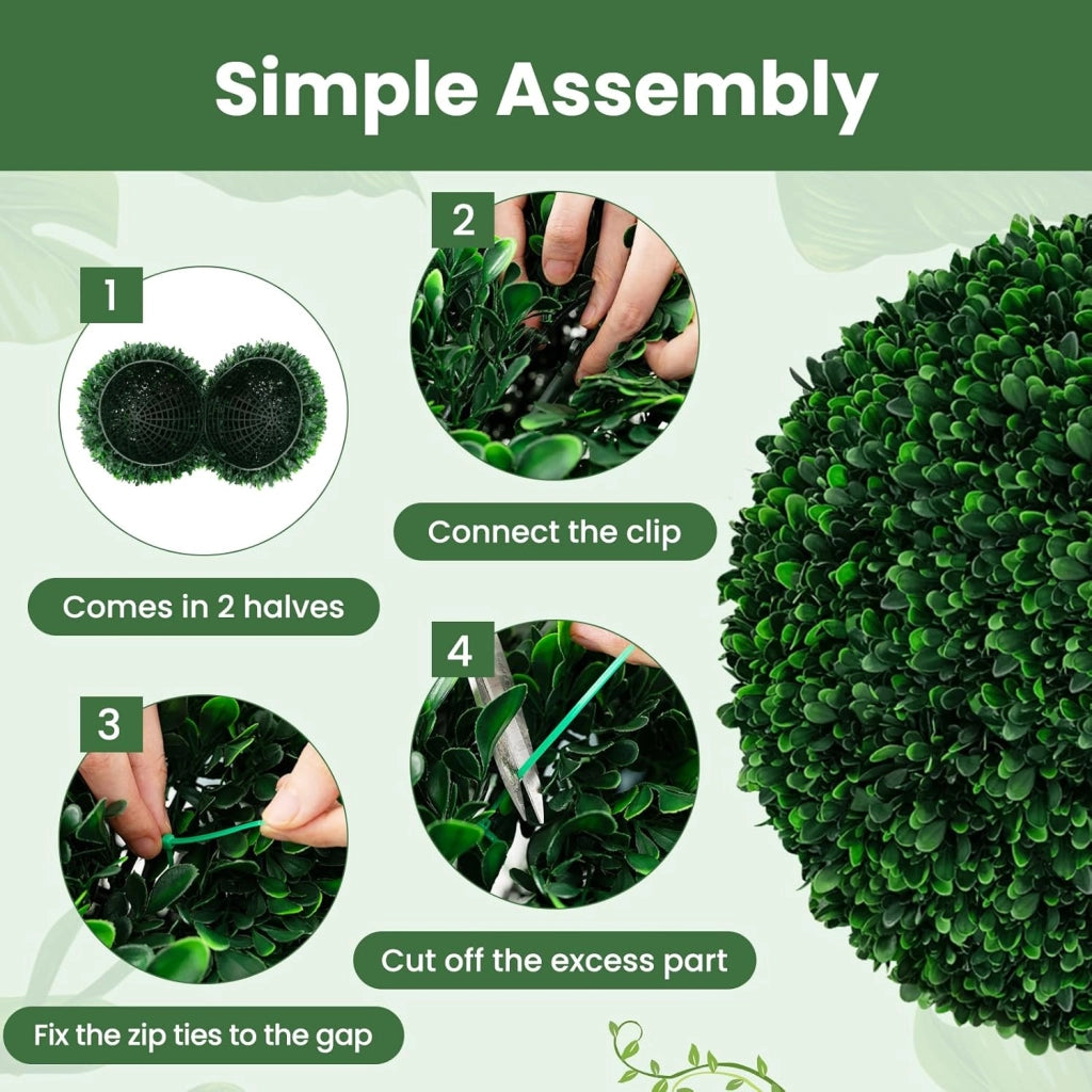 Set di 2 palline in topiaria artificiale da 52 cm, finte, con foglie perpetue, resistenti al sole, arbusti verdi rotondi, per giardino, cortile, veranda, matrimonio