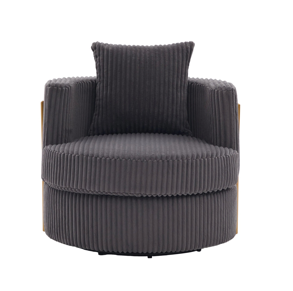 Poltrona girevole 360° in tessuto corduroy grigio; 76x79x78 cm; con vano contenitore