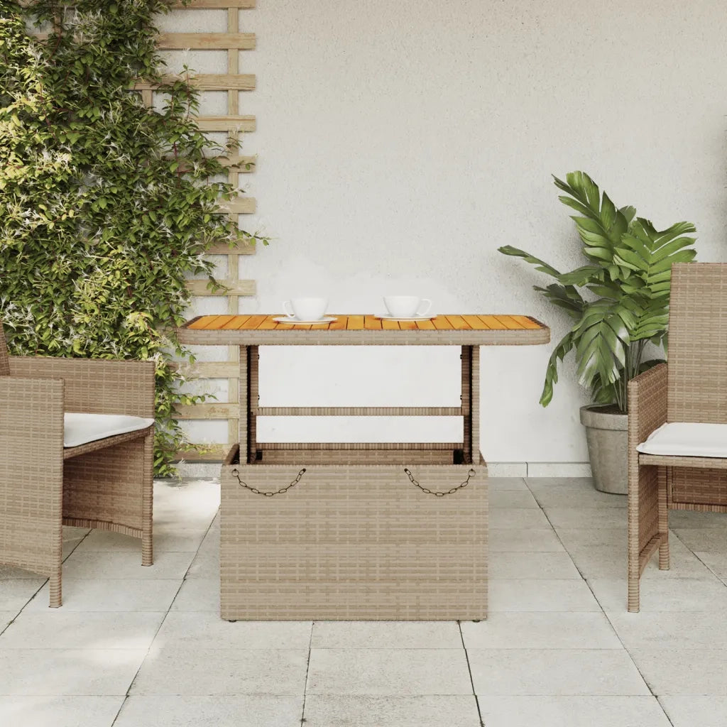 Tavolo da Giardino | Tavolino da esterno Beige 90x55x71cm Polyrattan e Legno Acacia