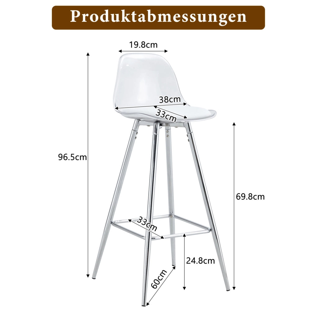 Set di 2 sgabelli da bar 96,5 cm trasparenti, metallo argentato con poggiapiedi