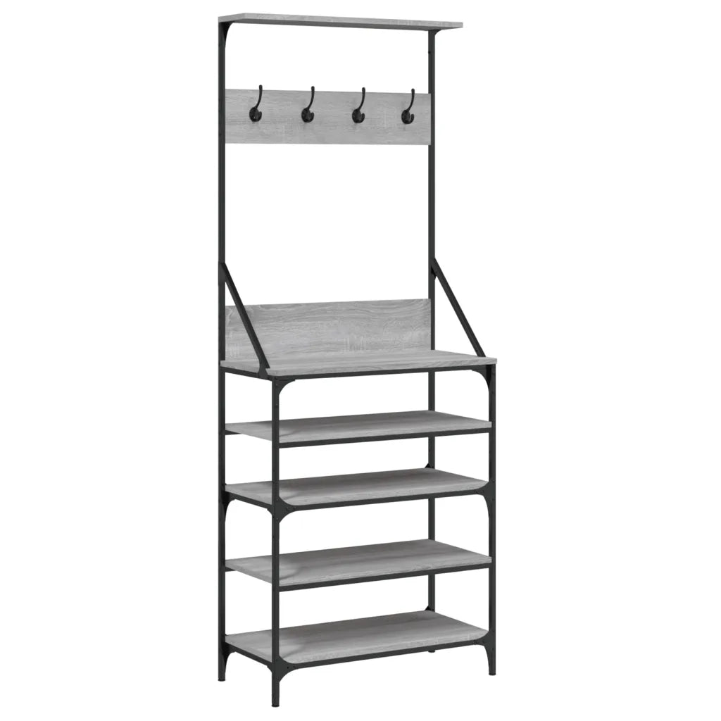 Appendiabiti con Porta Scarpe-Scarpiera con Appendiabiti Grigio Sonoma 70x34x184 cm