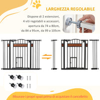 Cancelletto per Cani di Taglia Media e Piccola 74-105x76,2 cm con Chiusura Automatica Nero