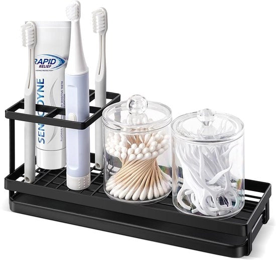 Organizzatore di Spazzolini da Denti, Organizzatore di Spazzolini da Denti per la Vaschetta con Vaschetta Rimovibile, Deposito per la Cucina da Bagno per Famiglia (Nero)