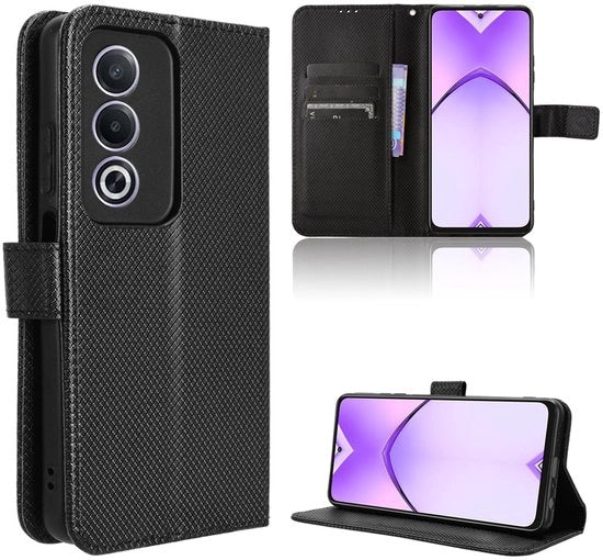 Custodia schokbestendente per smartphone - Flipcase con portafoglio e slot per carte di credito - Chiusura magnetica - Fibra di carbonio - Compatibile con OPPO A80 - Portafoglio
