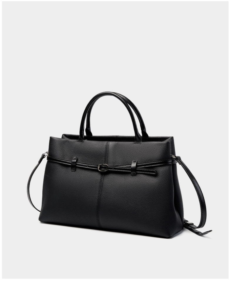 Borsa a mano grande da donna in vera pelle, colore nero, ideale per il tempo libero.
