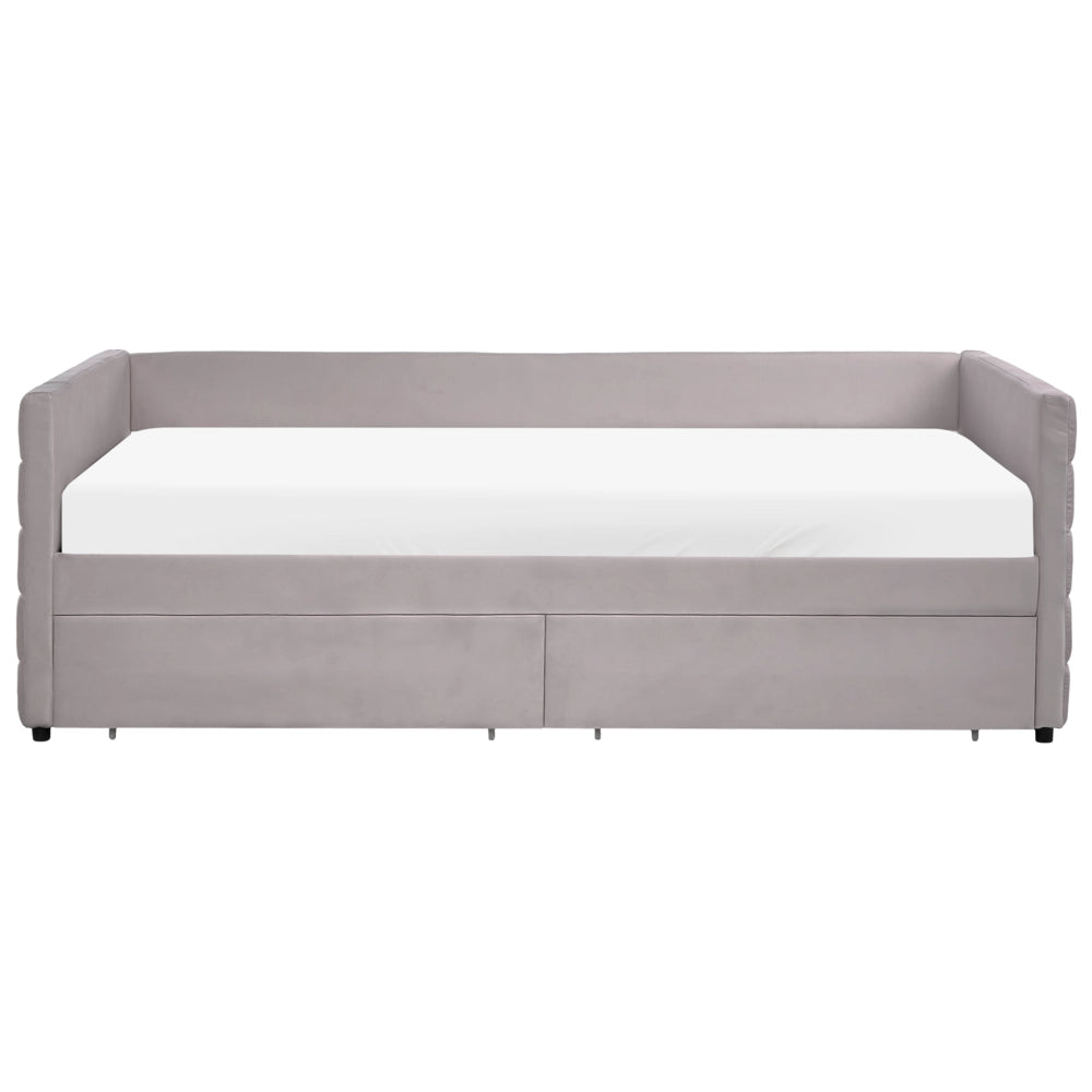 Letto con contenitore con cassetti in velluto grigio chiaro 90 x 200 cm stanzetta design elegante