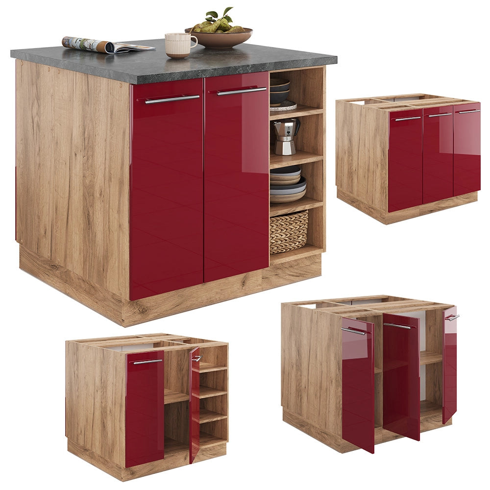 Isola cucina Fame-Line Bordeaux lucido/Rovere dorato 90 cm senza piano di lavoro Vicco