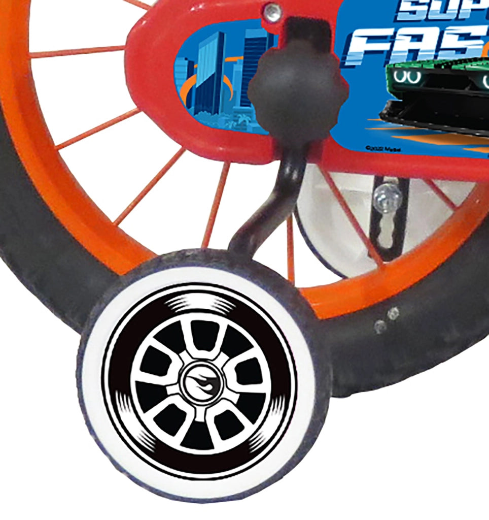 Bicicletta per Bambini 14" Hot Wheels Freni Caliper e Stabilizzatori in Acciaio Hi-Ten Blu e Rosso