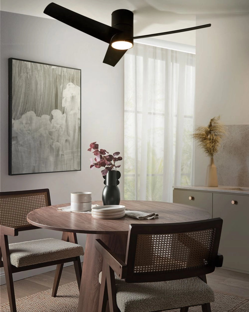 Ventilatore da soffitto con luce Ventilatore in materiale sintetico nero Telecomando 5 opzioni di velocità 3 temperature di luce Soggiorno tradizionale moderno Camera da letto
