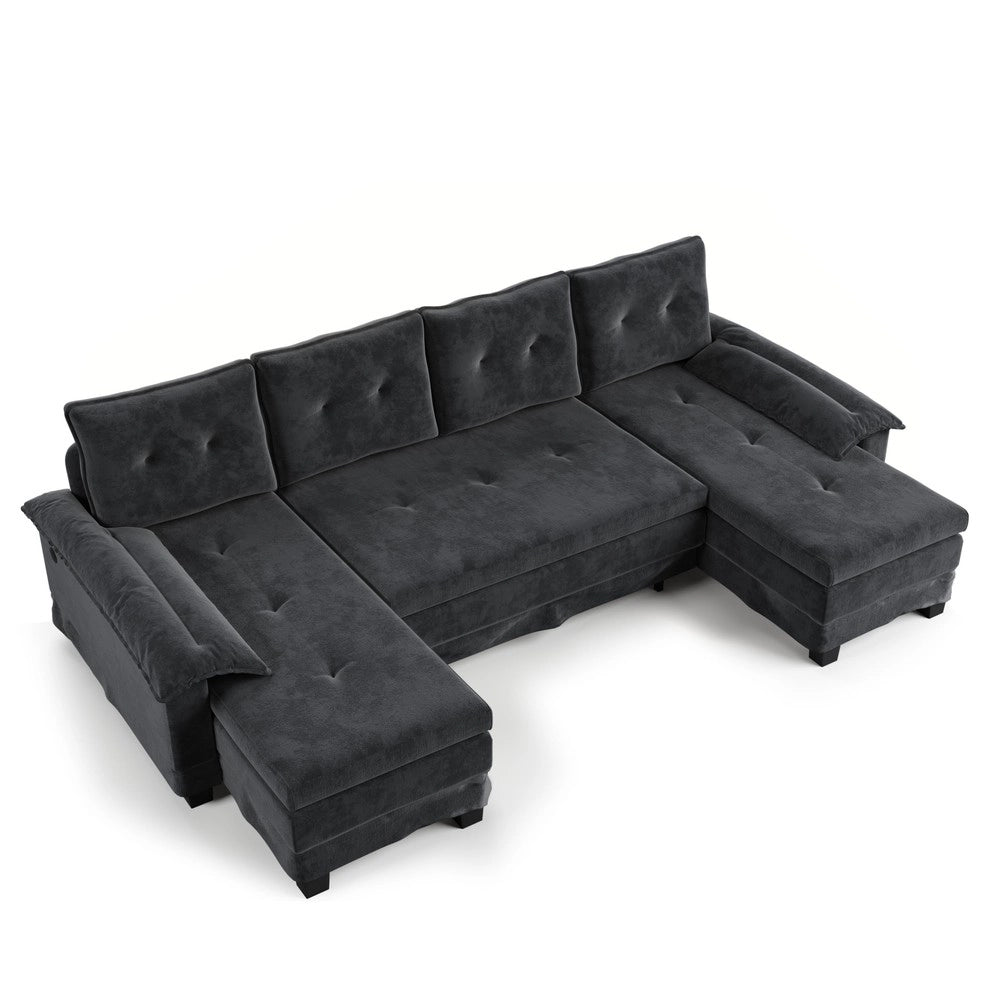 Divano Angolare a U con Letto Estraibile e USB ¨C Xylo ¨C Grigio, Modulare, 278 cm