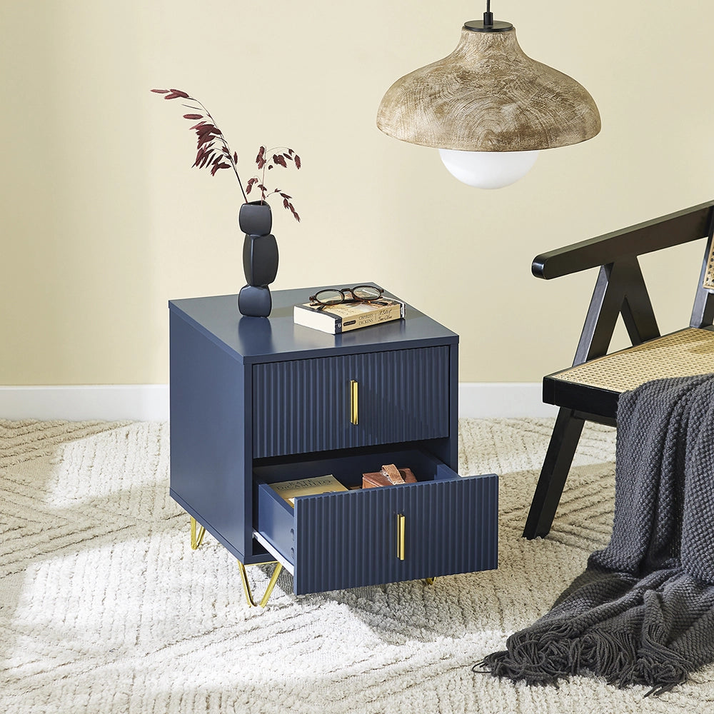 SoBuy Comodino, Comodino con 2 cassetti, Tavolino moderno per camera da letto e soggiorno, Blu L40 x P40 x A47 cm FBT115-B