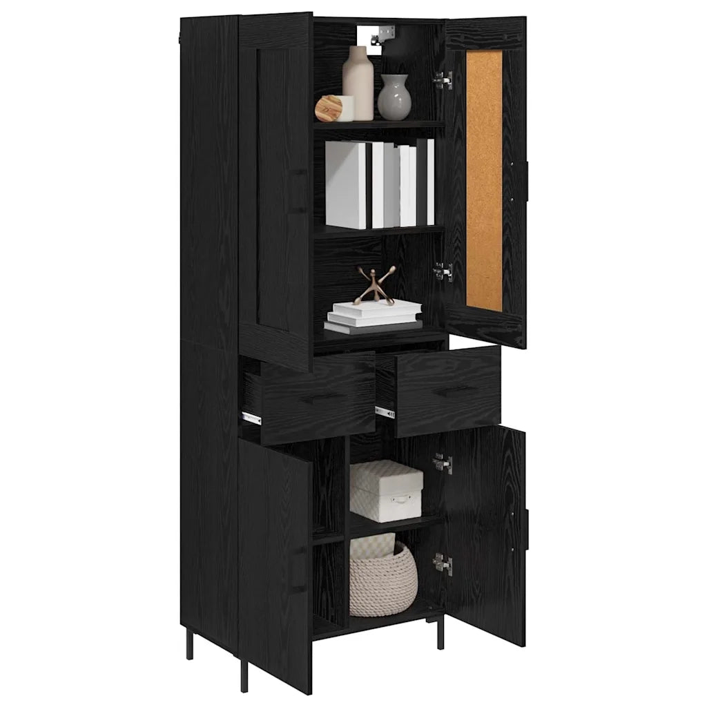 Credenza con cassetto 2 pz-Set di 2 Buffet-Armadio da cucina Rovere Nero Legno multistrato 339016