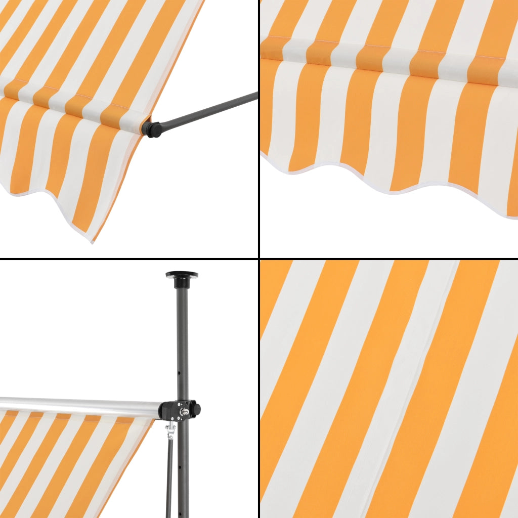 Tenda da Sole a Muro con Pali di Supporto Telescopici Parasole 350 x 120 cm (LxP) Giallo-Bianco pro.tec