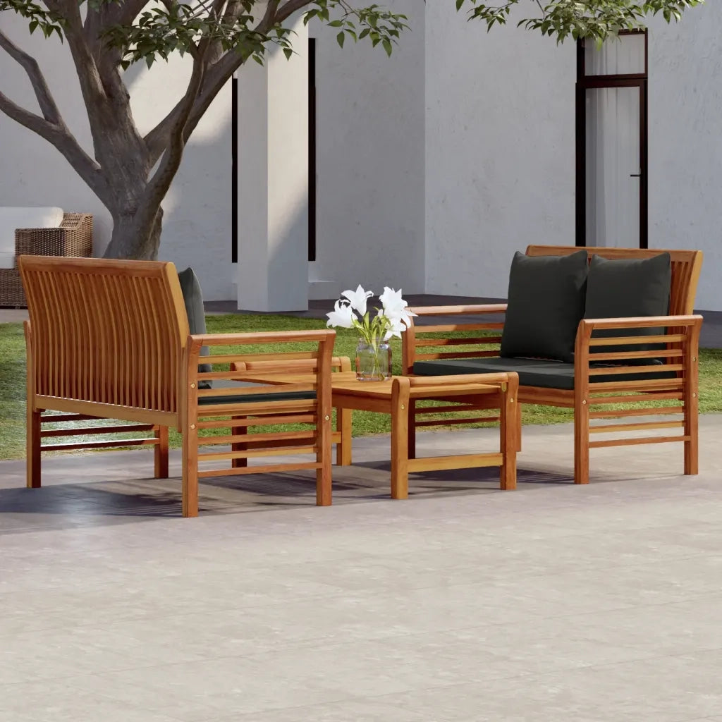 Set Divani da Giardino 3pz con Cuscini in Legno Massello Acacia cod mxl 37863