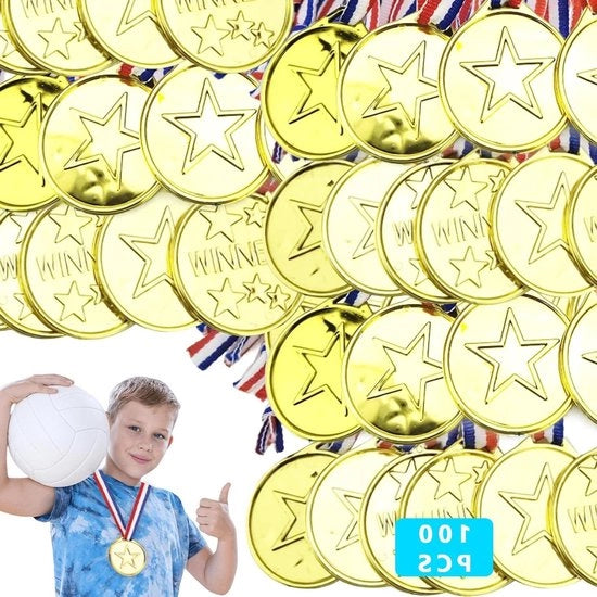 100 medaglie d'oro per bambini - fascia tricolore in nylon - feste di calcio - ragazzi e bambini.