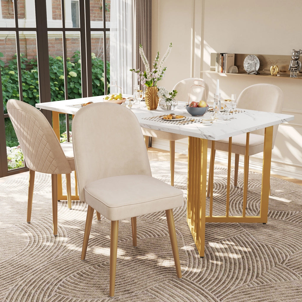 Sedia da pranzo 45.5x62x87.5 cm con piedini antiscivolo; in velluto; MDF e metallo beige