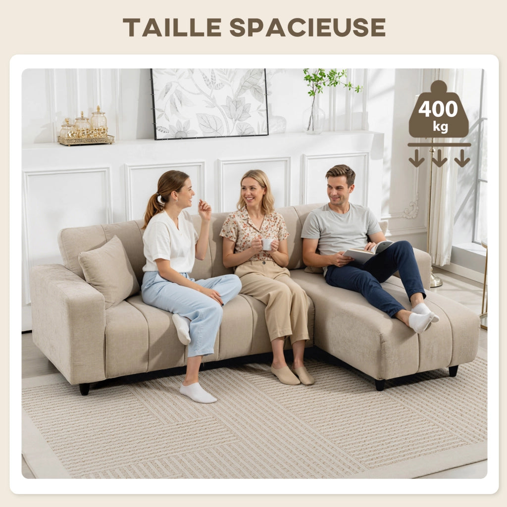 Divano angolare reversibile 3 posti con chaise longue ¨C zephmum ¨C beige 242x156x87