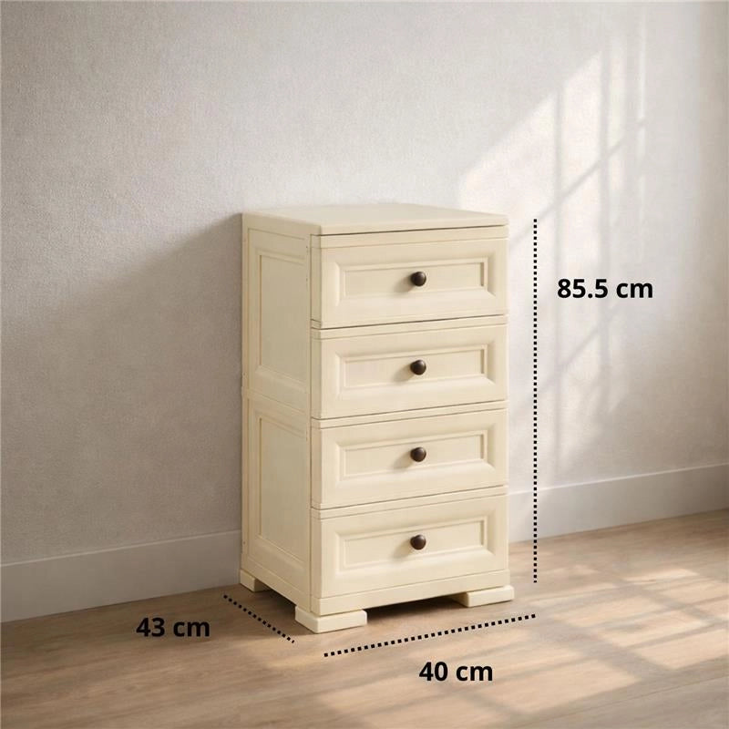 CASSETTIERA ALTA 4 CASSETTI PICCOLI ANGORA 40X43X85,5 CM – MOBILE COMPATTO SALVASPAZIO PER CAMERA, INGRESSO E ZONA LIVING