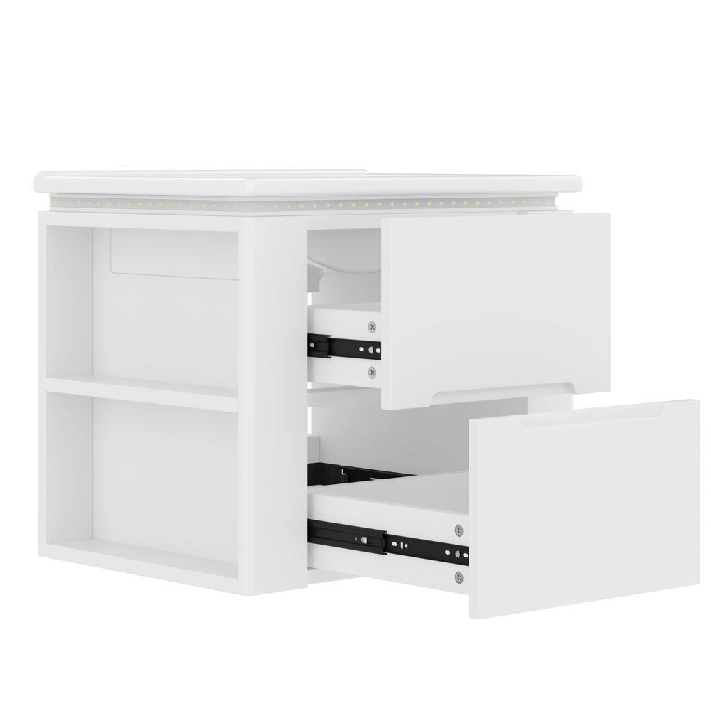 Armoire de salle de bain suspendue - Xylo - 60x46x48,5 cm - Blanc - ??clairage LED ?? d??tection radar, lavabo int??gr??, deux tiroirs