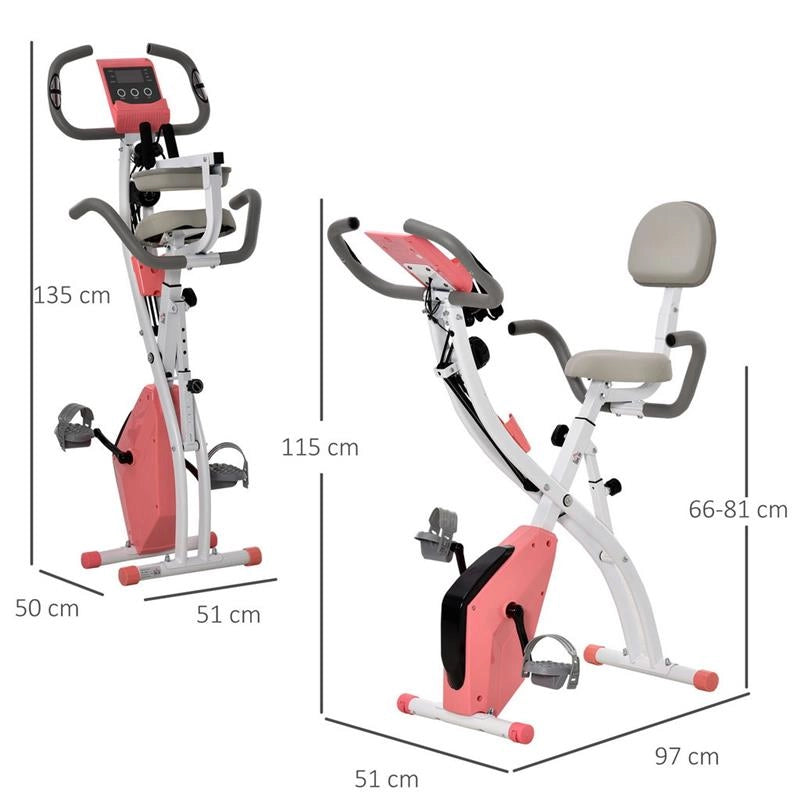 CYCLETTE PIEGHEVOLE 2 IN 1 RESISTENZA MAGNETICA REGOLABILE BICI DA FITNESS CON SENSORE DI FREQUENZA CARDIACA ELASTICI PER BRACCIA - ROSA