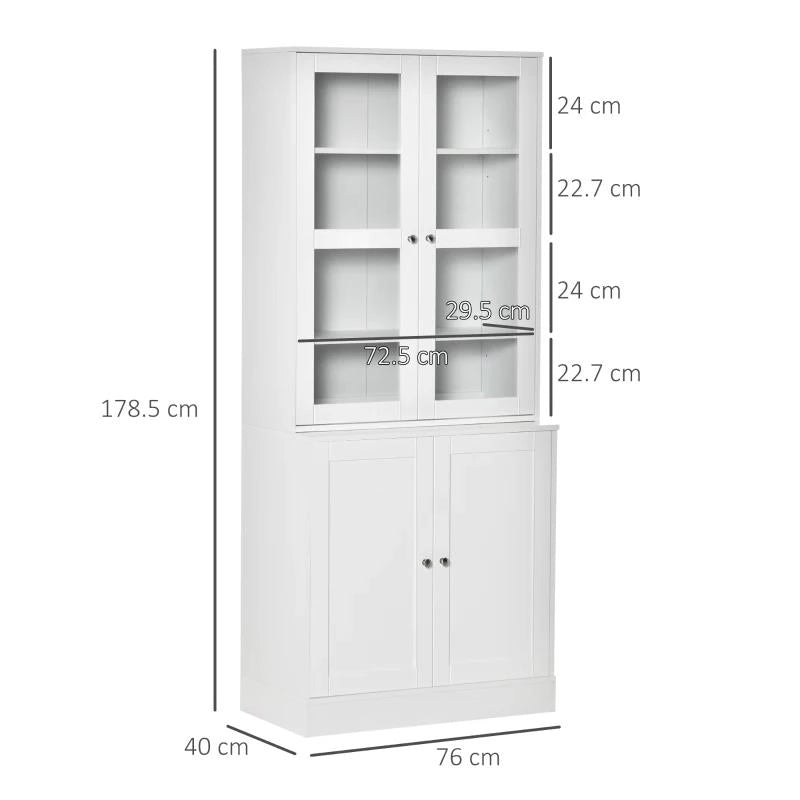 MOBILE LIBRERIA CON 2 ARMADIETTI, RIPIANI REGOLABILI E ANTE IN VETRO, 76X40X178.5 CM, BIANCO