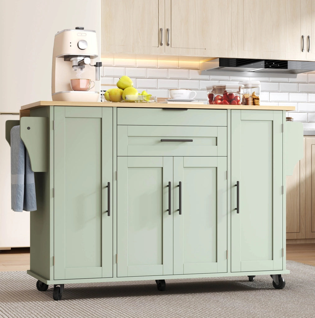 Mobile cucina con piano estraibile 136x70x92 cm in MDF verde antico